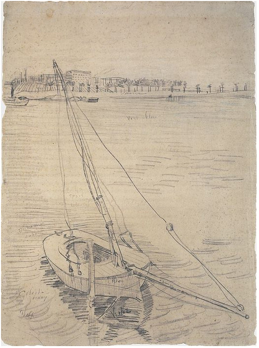 Vincent van Gogh Barco de vela en el Sena en Asniéres Drawing Vincent van Gogh's Barco de vela en el Sena en Asniéres Drawing