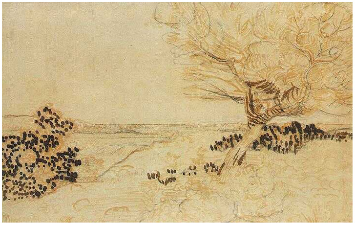 Vincent van Gogh Paisaje con un árbol en primer plano Drawing Vincent van Gogh's Paisaje con un árbol en primer plano Drawing