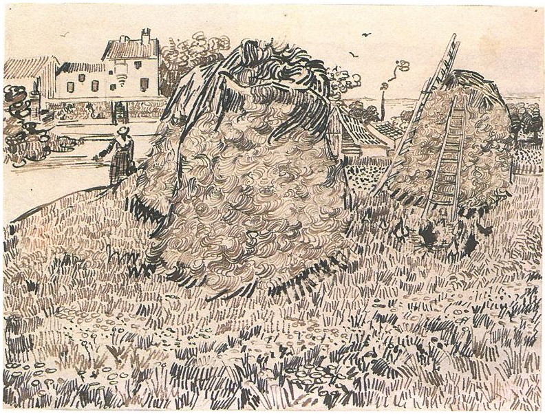 Vincent van Gogh Pajares cerca de una granja Drawing Vincent van Gogh's Pajares cerca de una granja Drawing