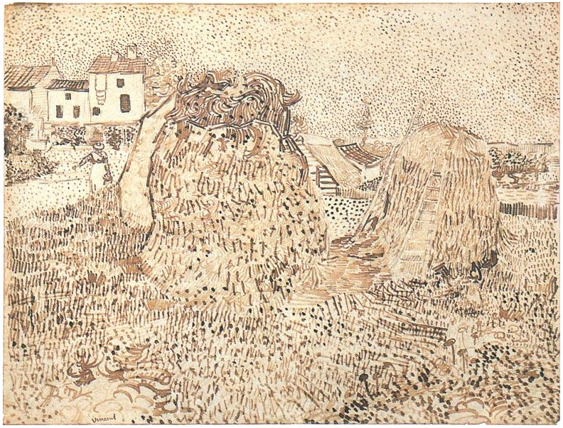 Vincent van Gogh Pajares cerca de una granja Drawing Vincent van Gogh's Pajares cerca de una granja Drawing