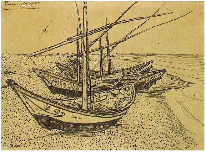 Fishing Boats on the Beach at Saintes-Maries by Vincent ...