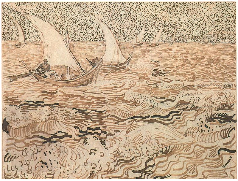 Vincent van Gogh Barcos pesqueros en alta mar Drawing Vincent van Gogh's Barcos pesqueros en alta mar Drawing
