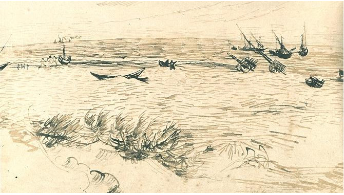 Vincent van Gogh Playa, mar, y barcos pesqueros Drawing Vincent van Gogh's Playa, mar, y barcos pesqueros Drawing