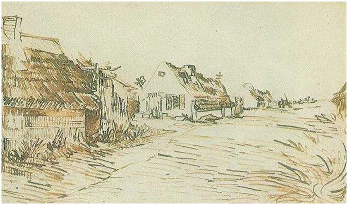 Vincent van Gogh Casitas de campo en Saintes-Maries Drawing Vincent van Gogh's Casitas de campo en Saintes-Maries Drawing
