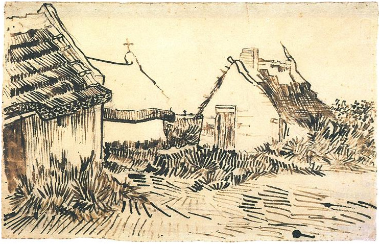 Vincent van Gogh Tres casas de campo en Saintes-Maries Drawing Vincent van Gogh's Tres casas de campo en Saintes-Maries Drawing