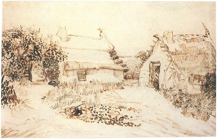 Vincent van Gogh Dos casas en Saintes-Maries Drawing Vincent van Gogh's Dos casas en Saintes-Maries Drawing