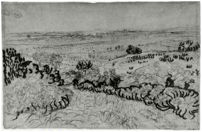 Vincent van Gogh La llanura de La Crau Drawing Vincent van Gogh's La llanura de La Crau Drawing