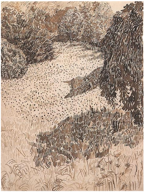Vincent van Gogh Lawn with Weeping Tree Drawing Vincent van Gogh's Lawn with Weeping Tree Drawing