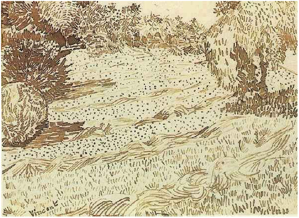 Vincent van Gogh Césped recién cortado con sauce llorón Drawing Vincent van Gogh's Césped recién cortado con sauce llorón Drawing