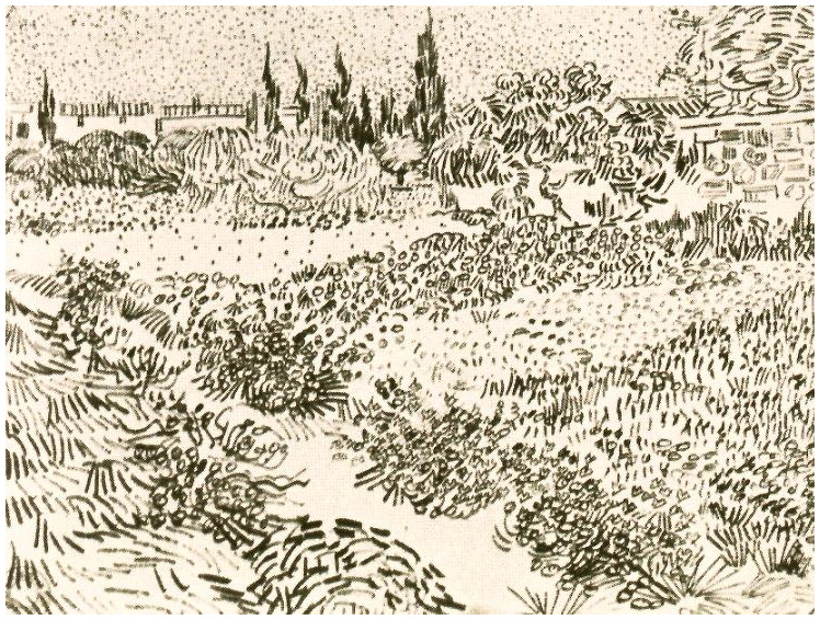 Vincent van Gogh Jardín con flores Drawing Vincent van Gogh's Jardín con flores Drawing