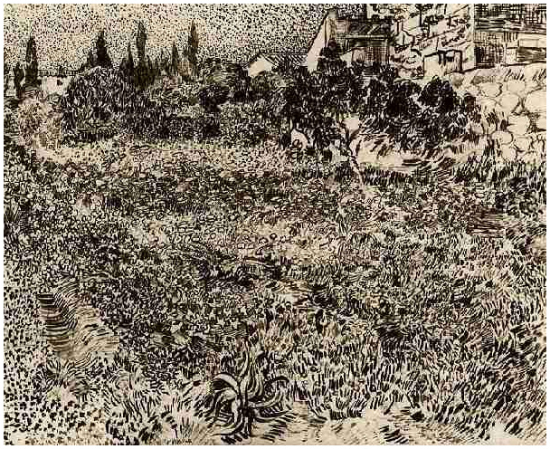 Vincent van Gogh Jardín con flores Drawing Vincent van Gogh's Jardín con flores Drawing