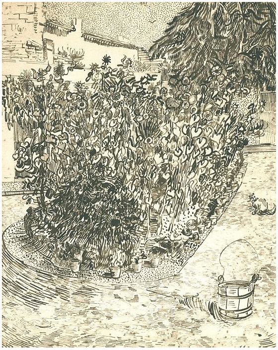 Vincent van Gogh Jardín con girasoles Drawing Vincent van Gogh's Jardín con girasoles Drawing