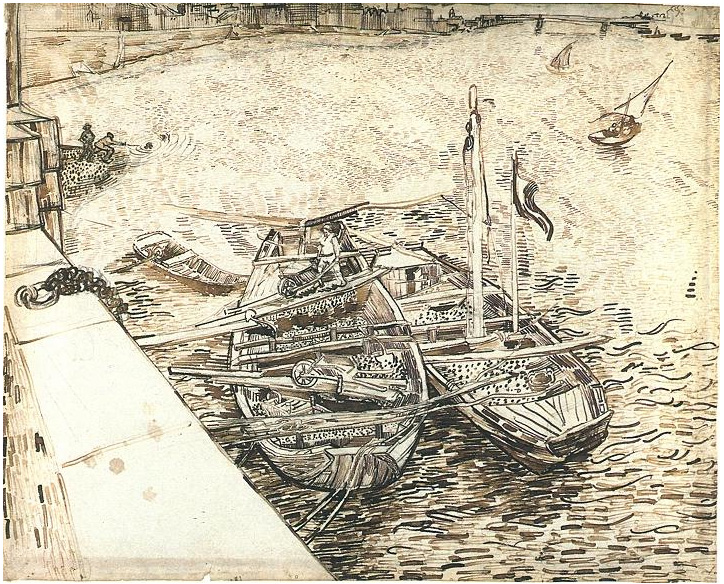 Vincent van Gogh Quay with Men Unloading Sand Barges Drawing Vincent van Gogh's Quay with Men Unloading Sand Barges Drawing