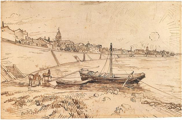 Vincent van Gogh Bank of the Rhone at Arles Drawing Vincent van Gogh's Bank of the Rhone at Arles Drawing
