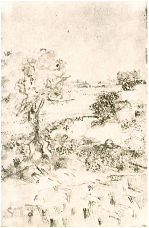 Vincent van Gogh Landscape with Arles in the Background Drawing Vincent van Gogh's Landscape with Arles in the Background Drawing