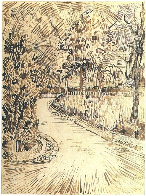 Vincent van Gogh Jardín público con una esquina de la casa amarilla Drawing Vincent van Gogh's Jardín público con una esquina de la casa amarilla Drawing