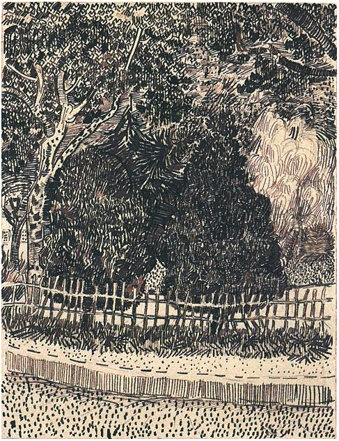 Vincent van Gogh Jardín público con cerca Drawing Vincent van Gogh's Jardín público con cerca Drawing