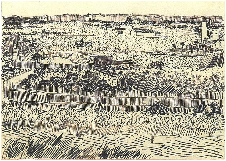 Vincent van Gogh Paisaje de la cosecha Drawing Vincent van Gogh's Paisaje de la cosecha Drawing
