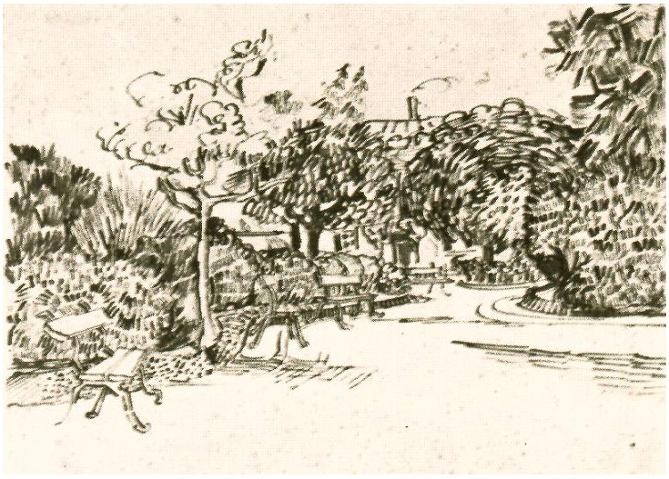 Vincent van Gogh Jardín público con bancos Drawing Vincent van Gogh's Jardín público con bancos Drawing