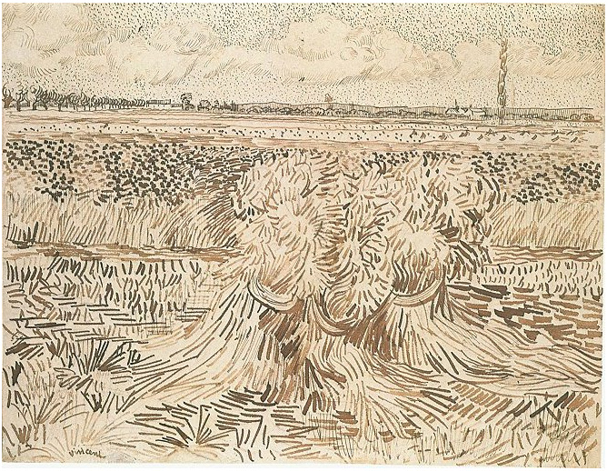 Vincent van Gogh Campo de trigo con poleas Drawing Vincent van Gogh's Campo de trigo con poleas Drawing