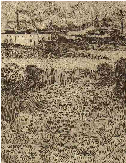 Vincent van Gogh Arles: Vista desde el campo de trigo Drawing Vincent van Gogh's Arles: Vista desde el campo de trigo Drawing