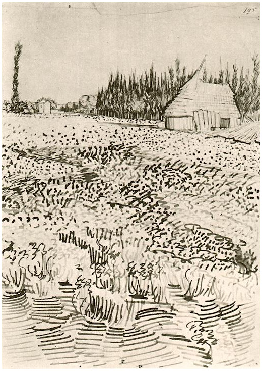 Vincent van Gogh's Landscape with Hut in the Camargue Drawing
