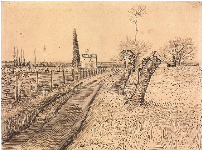 Vincent van Gogh Paisaje con sendero y árboles podados Drawing Vincent van Gogh's Paisaje con sendero y árboles podados Drawing