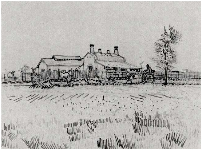 Vincent van Gogh Campo con fábrica Drawing Vincent van Gogh's Campo con fábrica Drawing