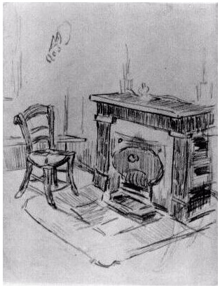 Vincent van Gogh Repisa de la chimenea con silla Drawing Vincent van Gogh's Repisa de la chimenea con silla Drawing