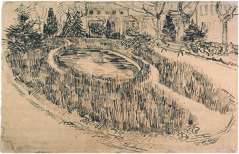 Vincent van Gogh Public Garden with Vincent's House in the Background Drawing Vincent van Gogh's Public Garden with Vincent's House in the Background Drawing