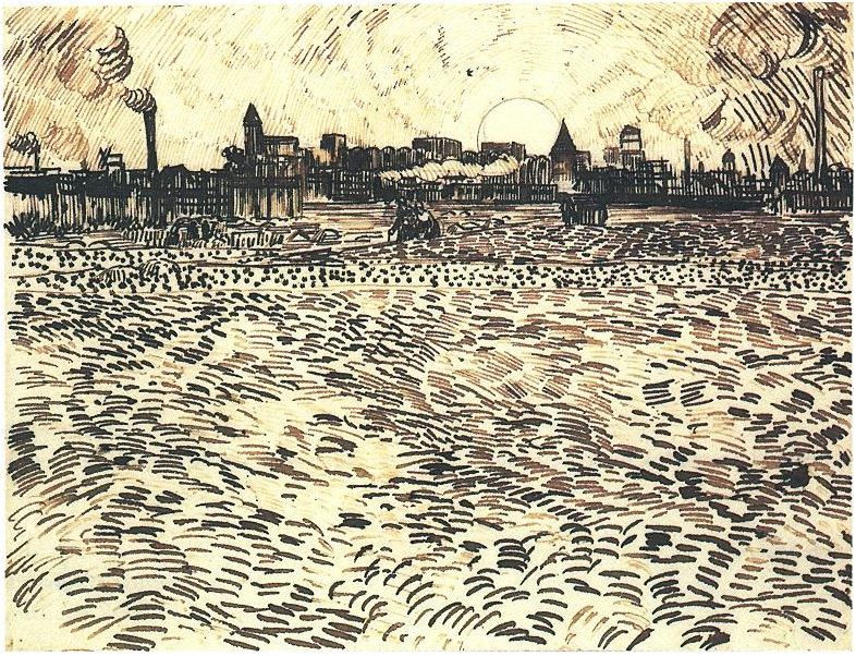 Vincent van Gogh Campo de trigo con puesta del sol Drawing Vincent van Gogh's Campo de trigo con puesta del sol Drawing