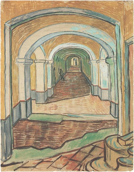 Vincent van Gogh Corridor of Saint-Paul Asylum in Saint-Rémy Watercolor Vincent van Gogh's Corridor of Saint-Paul Asylum in Saint-Rémy Watercolor