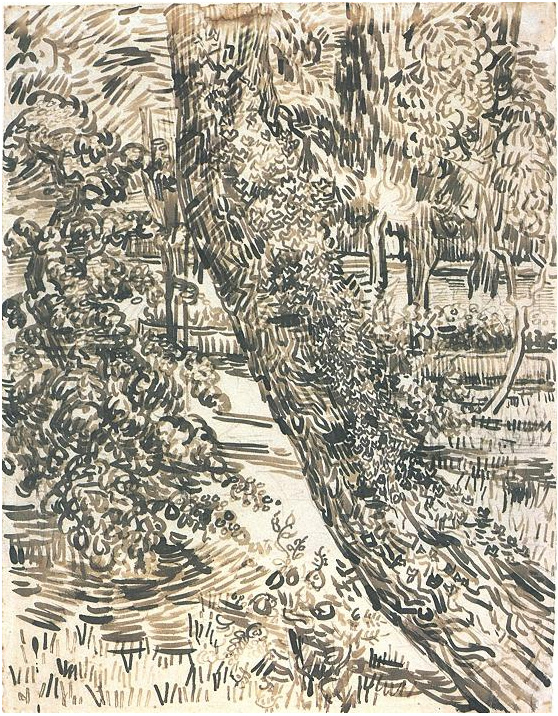 Vincent van Gogh Árbol con hiedra en el jardín del asilo Drawing Vincent van Gogh's Árbol con hiedra en el jardín del asilo Drawing