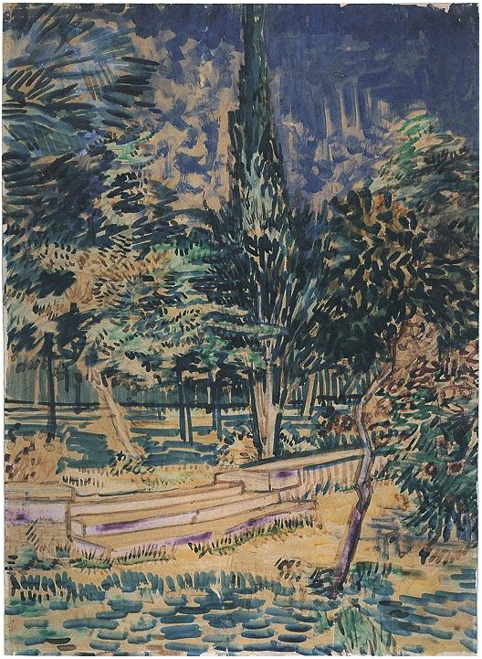Vincent van Gogh Pasos de piedra en el jardín del asilo Watercolor Vincent van Gogh's Pasos de piedra en el jardín del asilo Watercolor