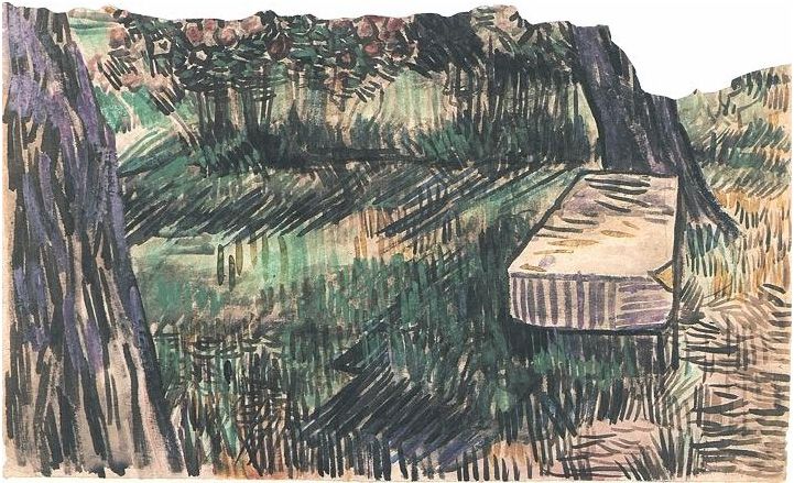 Vincent van Gogh Banco de piedra en el jardín del asilo Watercolor Vincent van Gogh's Banco de piedra en el jardín del asilo Watercolor
