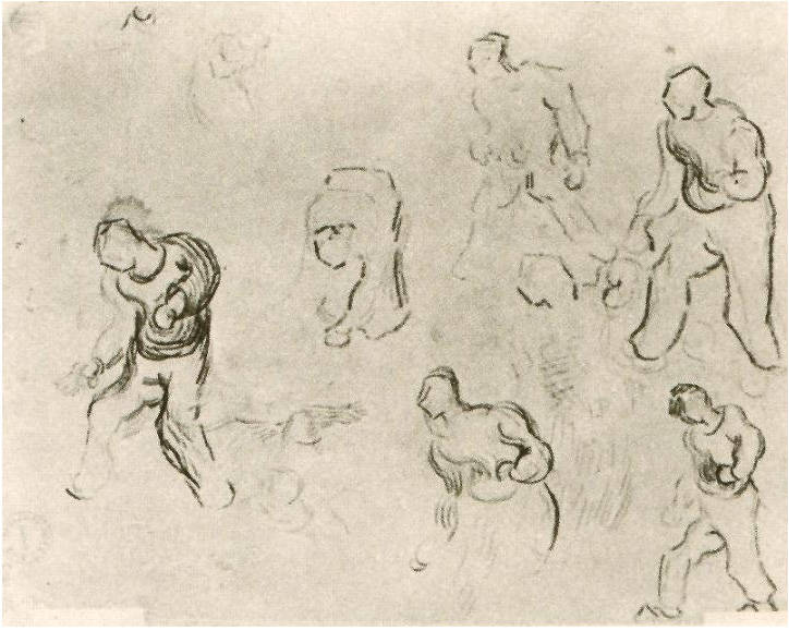 Vincent van Gogh Seis bosquejos de figuras, entre otros un hombre sembrando trigo Drawing Vincent van Gogh's Seis bosquejos de figuras, entre otros un hombre sembrando trigo Drawing