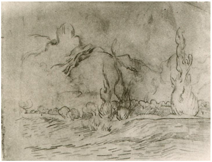 Vincent van Gogh Paisaje con cipreses Drawing Vincent van Gogh's Paisaje con cipreses Drawing