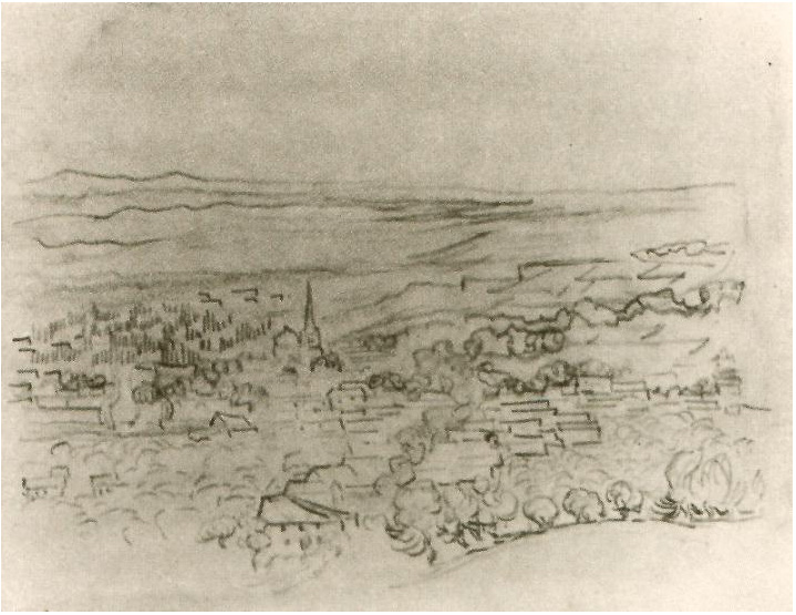 Vincent van Gogh Bird's-Eye View of Saint-Rémy Drawing Vincent van Gogh's Bird's-Eye View of Saint-Rémy Drawing