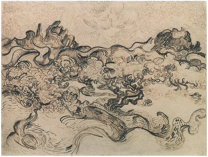 Vincent van Gogh Olivos en un paisaje de montaña Drawing Vincent van Gogh's Olivos en un paisaje de montaña Drawing