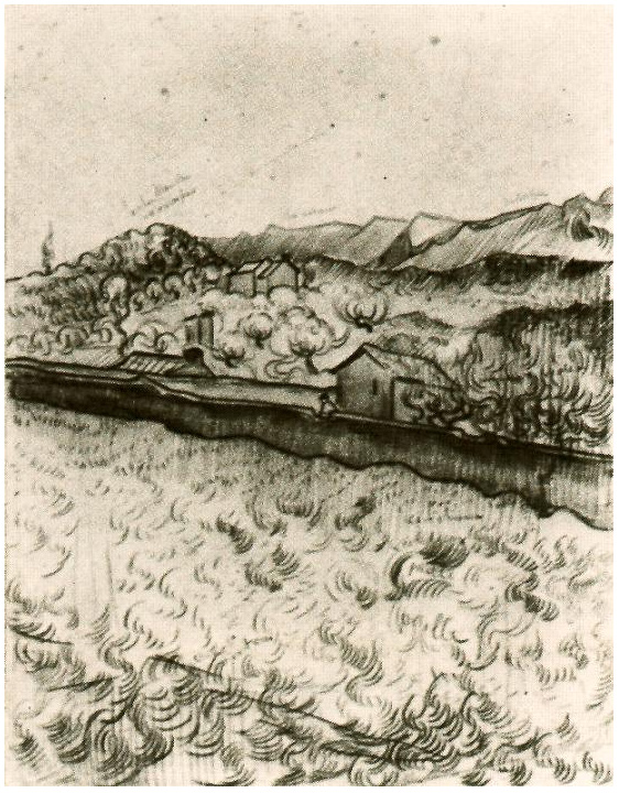 Vincent van Gogh Paisaje de montaña visto a través de las paredes Drawing Vincent van Gogh's Paisaje de montaña visto a través de las paredes Drawing