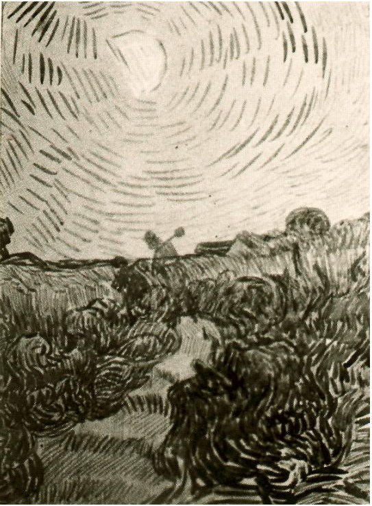 Vincent van Gogh Disco del sol disco por encima de un camino entre arbustos Drawing Vincent van Gogh's Disco del sol disco por encima de un camino entre arbustos Drawing