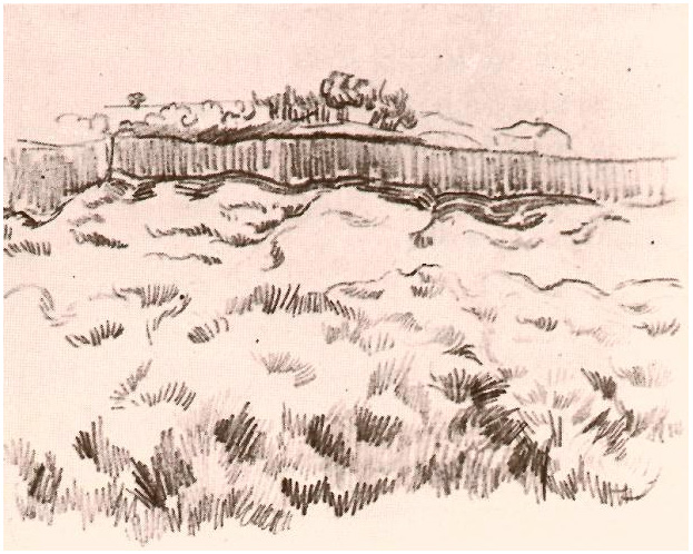 Vincent van Gogh Campo cercado Drawing Vincent van Gogh's Campo cercado Drawing
