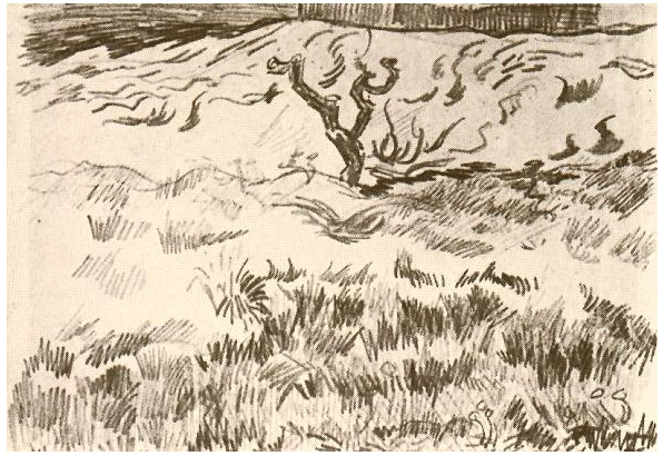 Vincent van Gogh Campo con árbol desnudo Drawing Vincent van Gogh's Campo con árbol desnudo Drawing