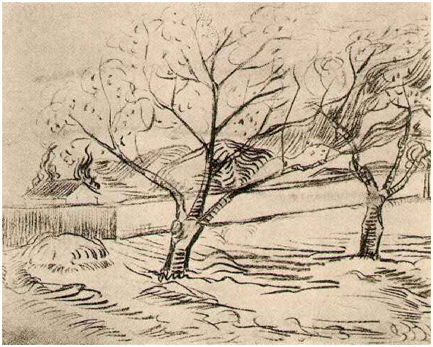 Vincent van Gogh Dos árboles Drawing Vincent van Gogh's Dos árboles Drawing