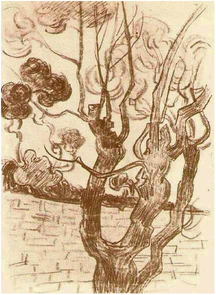 Vincent van Gogh Copa del árbol visto contra el muro del asilo Drawing Vincent van Gogh's Copa del árbol visto contra el muro del asilo Drawing
