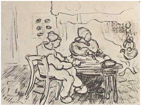Vincent van Gogh Interior de una granja con dos figuras Drawing Vincent van Gogh's Interior de una granja con dos figuras Drawing