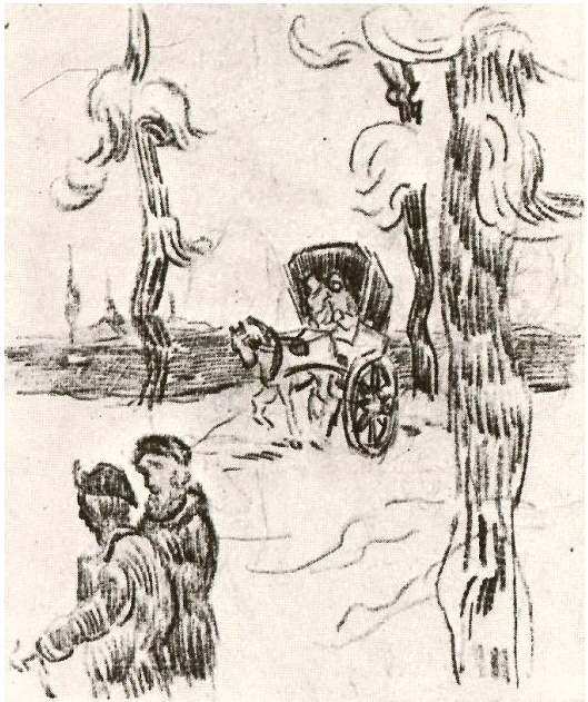 Vincent van Gogh Carruaje y dos figuras en una calle Drawing Vincent van Gogh's Carruaje y dos figuras en una calle Drawing