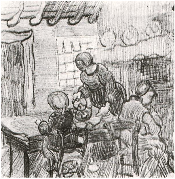 Vincent van Gogh Niño y mujer sirviendo café Drawing Vincent van Gogh's Niño y mujer sirviendo café Drawing