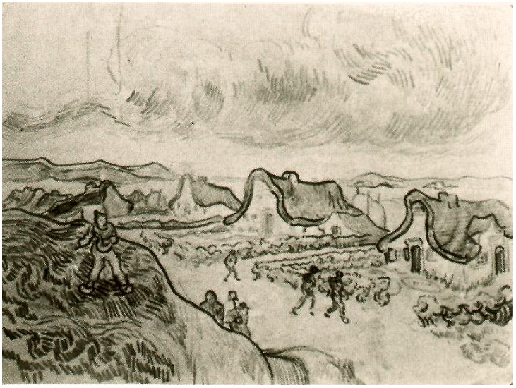 Vincent van Gogh's Diggers and Road with Cottages Drawing