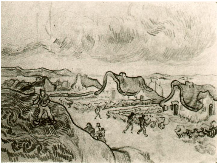 Vincent van Gogh Excavadores y carreteras con casitas de campo Drawing Vincent van Gogh's Excavadores y carreteras con casitas de campo Drawing